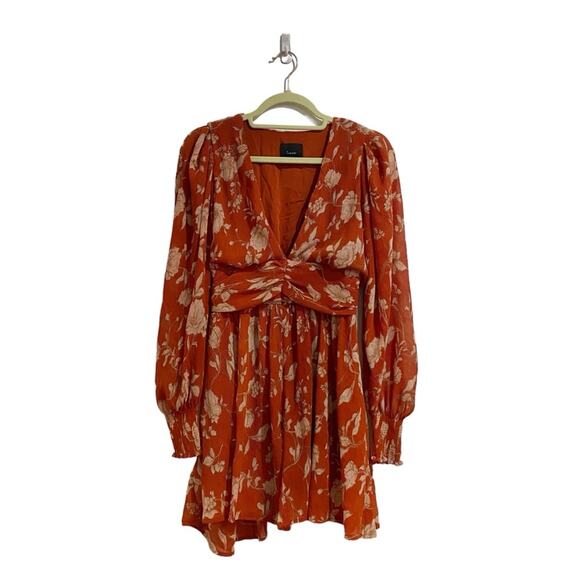 Lumière Rust Floral Long Sleeve Mini Dress Sz S - Picture 2 of 12